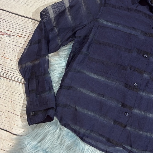 Rails Cameron Sheer Panel Cropped Button Front Blouse- Navy - Picture 8 of 9